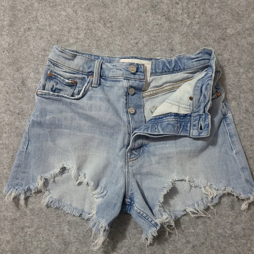 Mother Tomcat Kick Fray Shorts Women 28 Light Blue Ultra High Waist Distressed